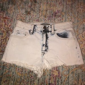 Distressed acid wash denim shorts